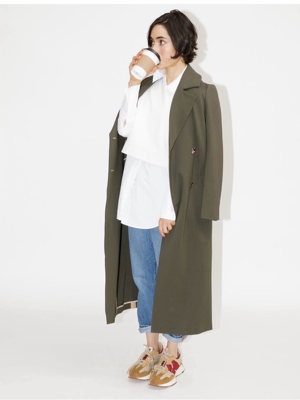 Classic Six Ali Coat Sz4 - long, trench-style, double-breasted Army/Olive Green - Picture 5 of 14